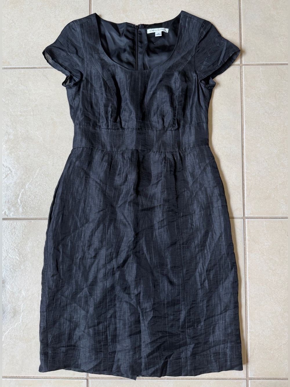 Banana Republic Black Linen Flutter Sleeve Flounce Dress Sz 2